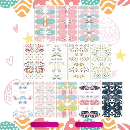 12 Sheets Easter Nail Wraps Full Stickers Nail Polish 12 Sheets, Easter