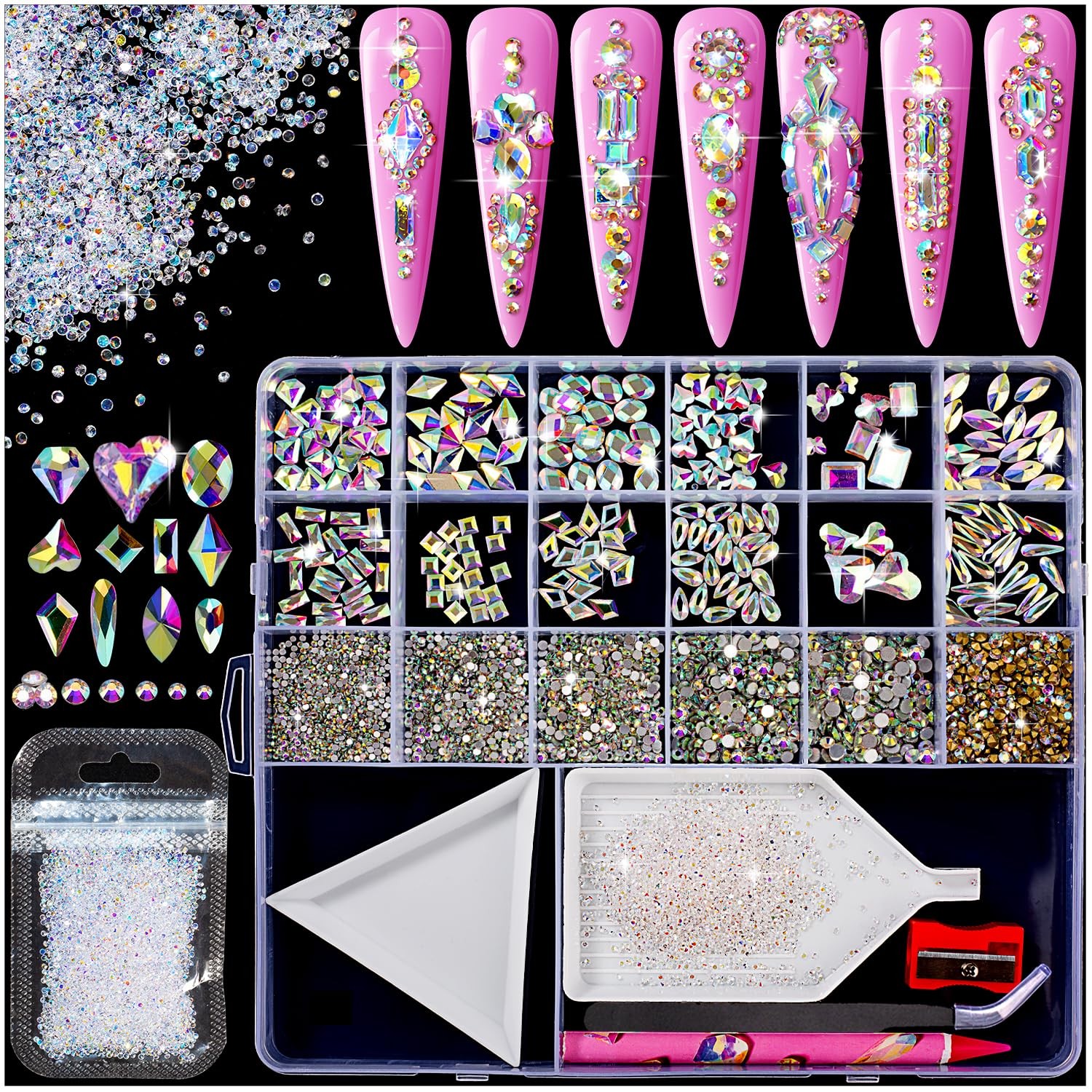 8000pcs Nail Gems and Rhinestones for Nails Art, 240 Shaped Glass AB Crystals…