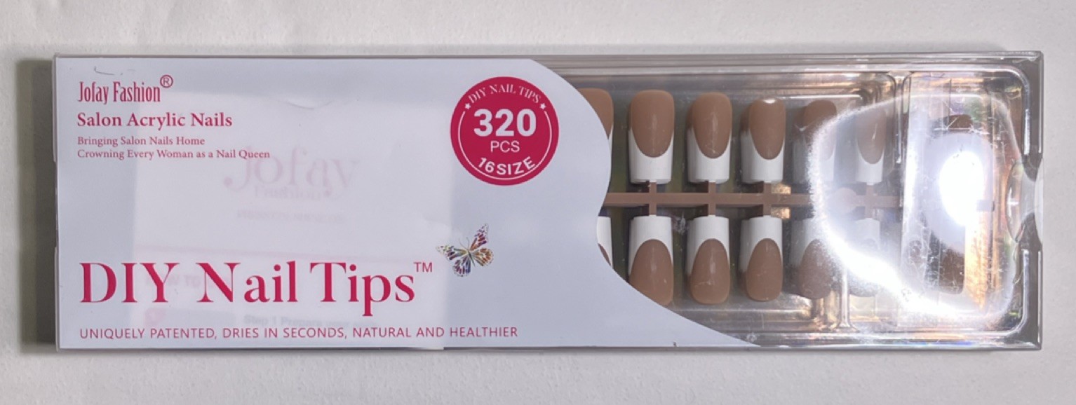 Jofay Fashion French Oval Acrylic Artificial Nail Tips Brown/White 320pcs