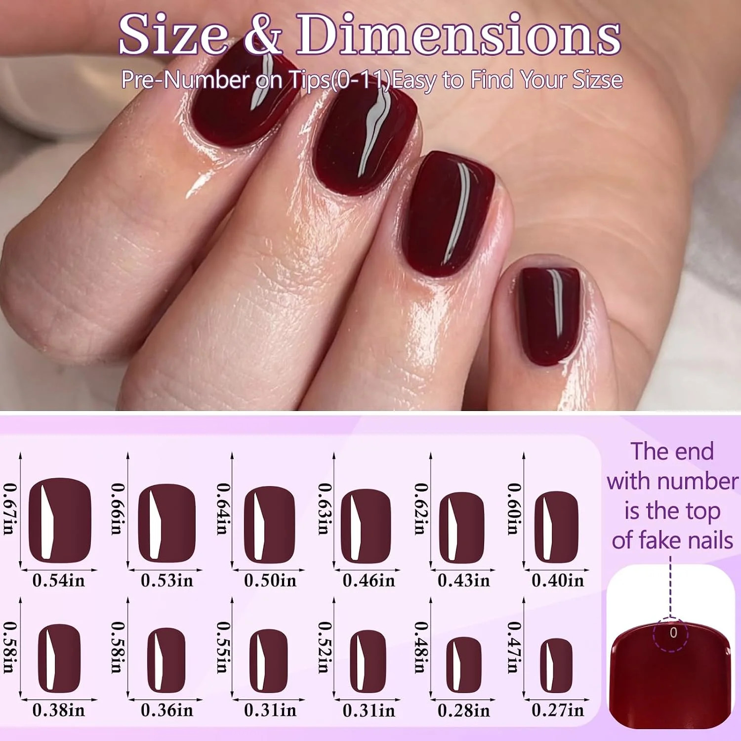 240pc Burgundy Press on Nails Short Square Fake Nails with Tabs, Short Acrylic N