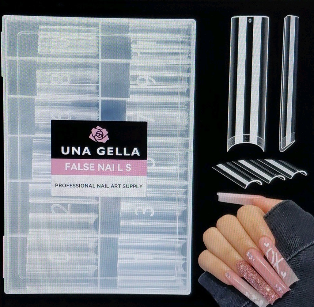 UNA GELLA Square Nail Tips XXL Long Half Cover Gel Tips 120PCS No C Curve XLONG