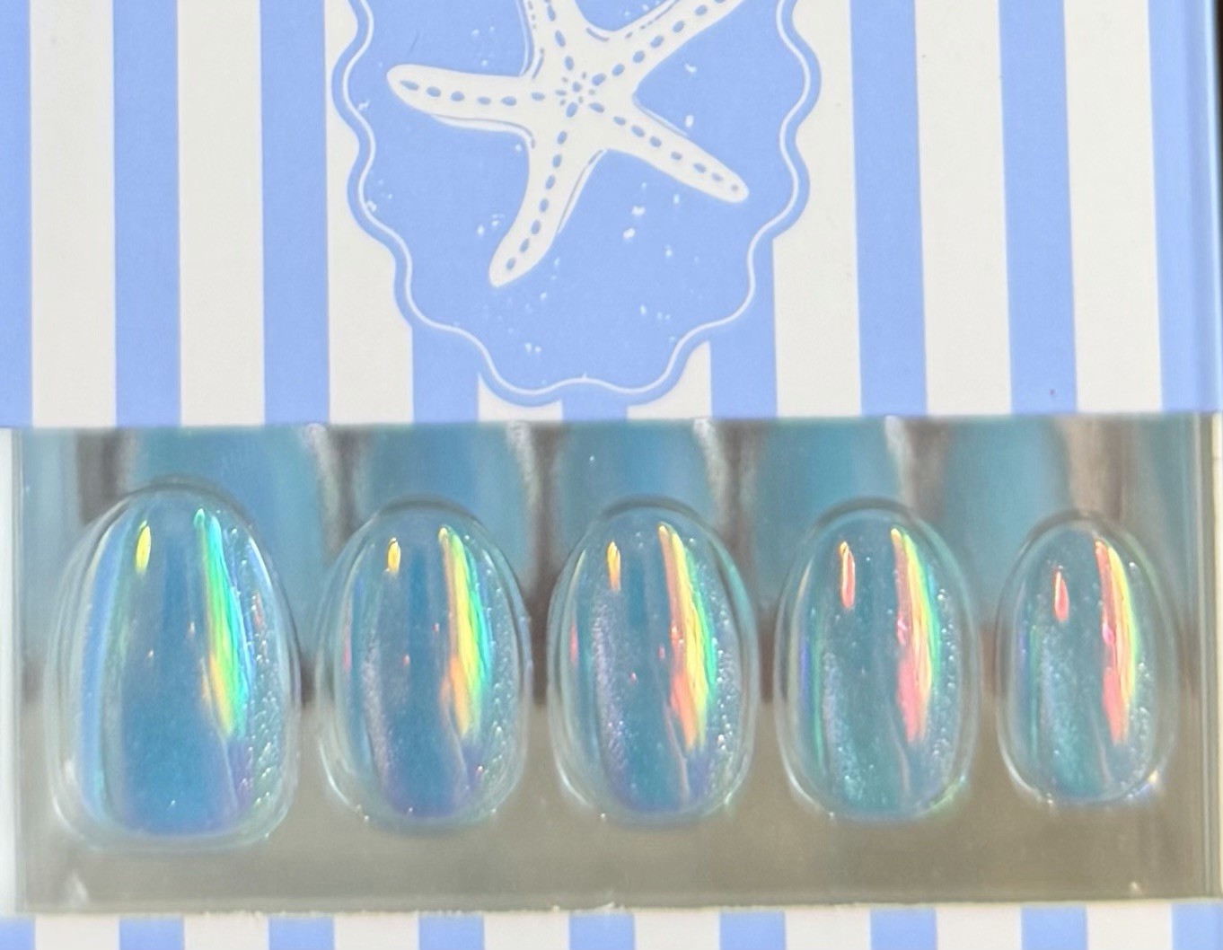 Red Aspen Press On Short Almond Shiny Cat Eye Blue Bonnie’s Blue Bikini 🏝️