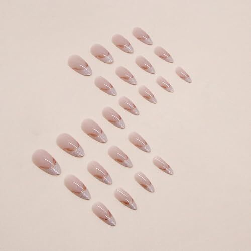 French Tip Press on Nails Almond Short Medium Nude Fake Medium 118 White 118