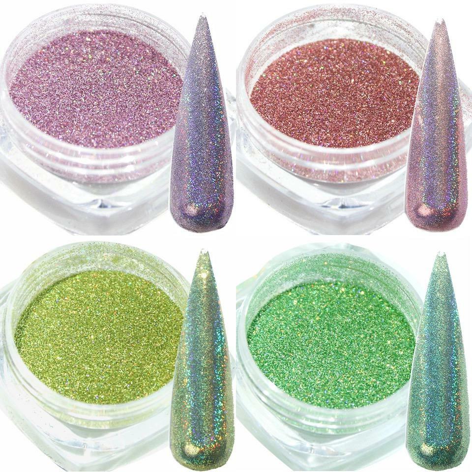 HOLOGRAPHIC CHROME POWDER NAIL GLITTER SHIMMER 12 Colours Laser EFFECT PIGMENT
