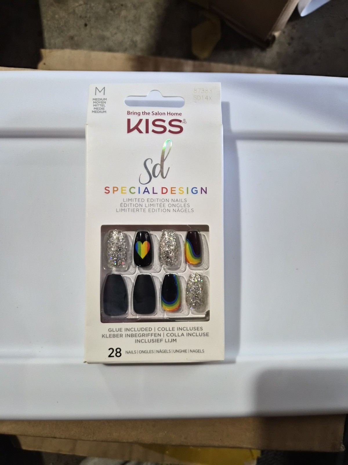 4 Boxes Kiss Special Design Glue-On Black Medium Length Rainbow Nails
