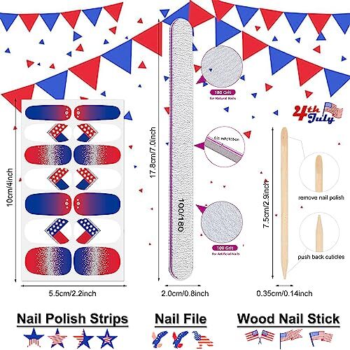 16 Sheets Nail Wraps 4th of July Nail Polish Stickers Self Independence Day