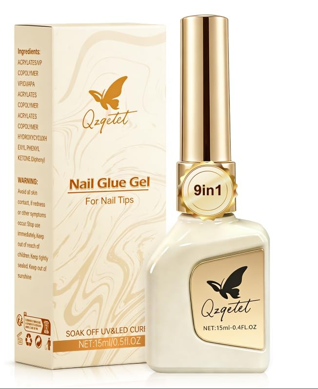 9-in-1 Nail Glue Gel, Hema Free & TPO Free Nail Glue for Nail Tips, UV Nail G…