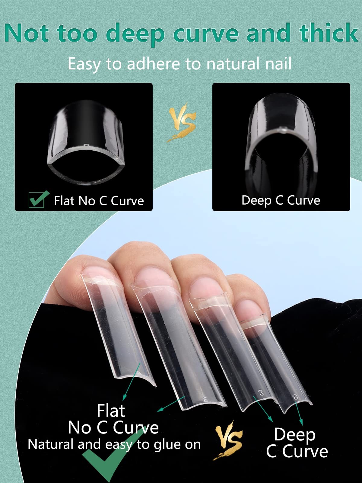 504 PCS No C Curve Clear Nail Tips for Acrylic 504 Piece Assortment,