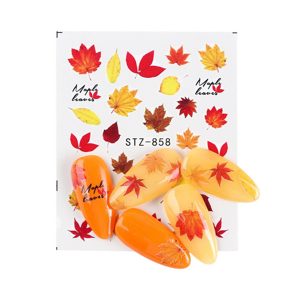 Nail Art Water Decals Stickers Transfers Autumn Winter Green Maple Oak Leaf NH15