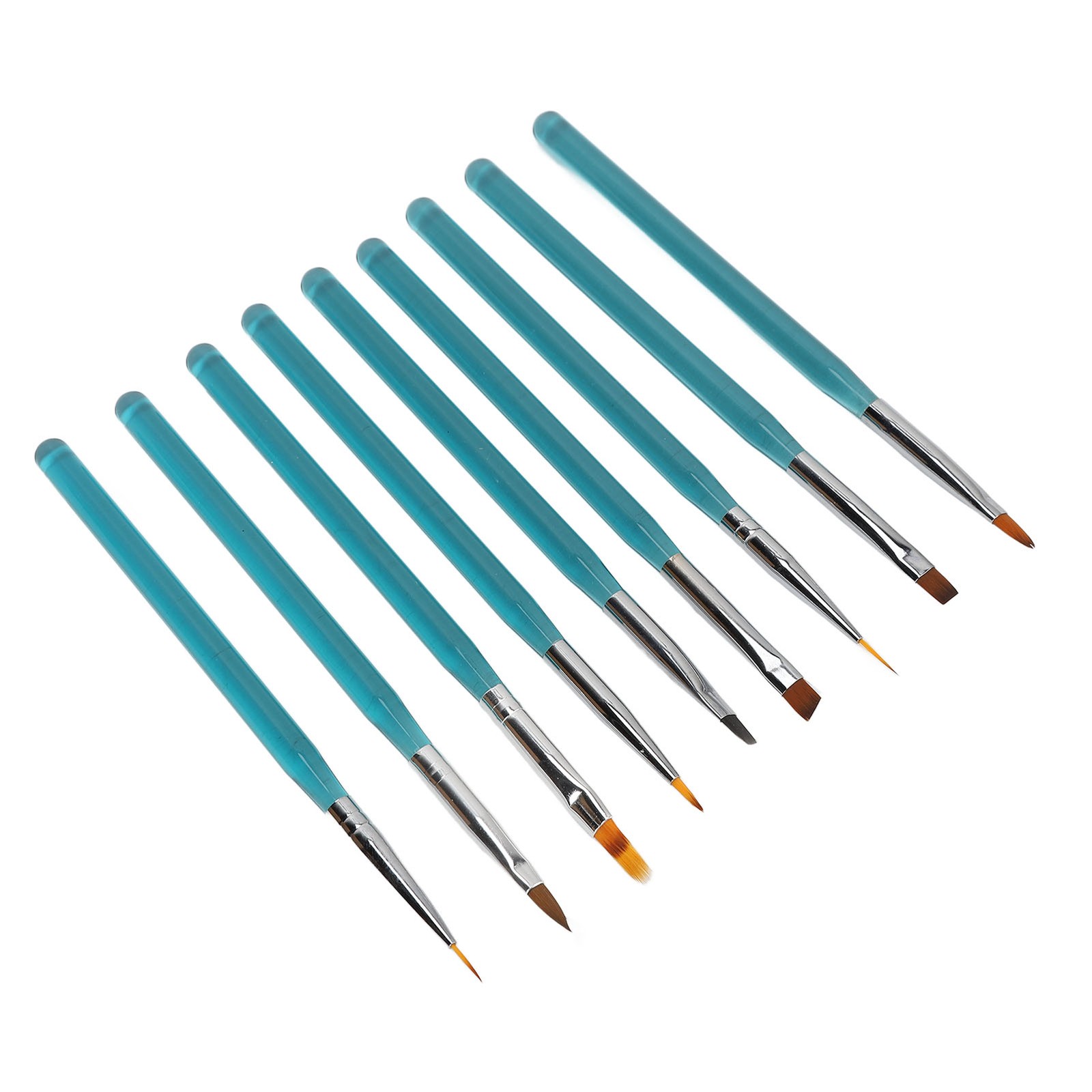 9Pcs Nail Art Brush Set Nylon Hair Blue Metal Rod