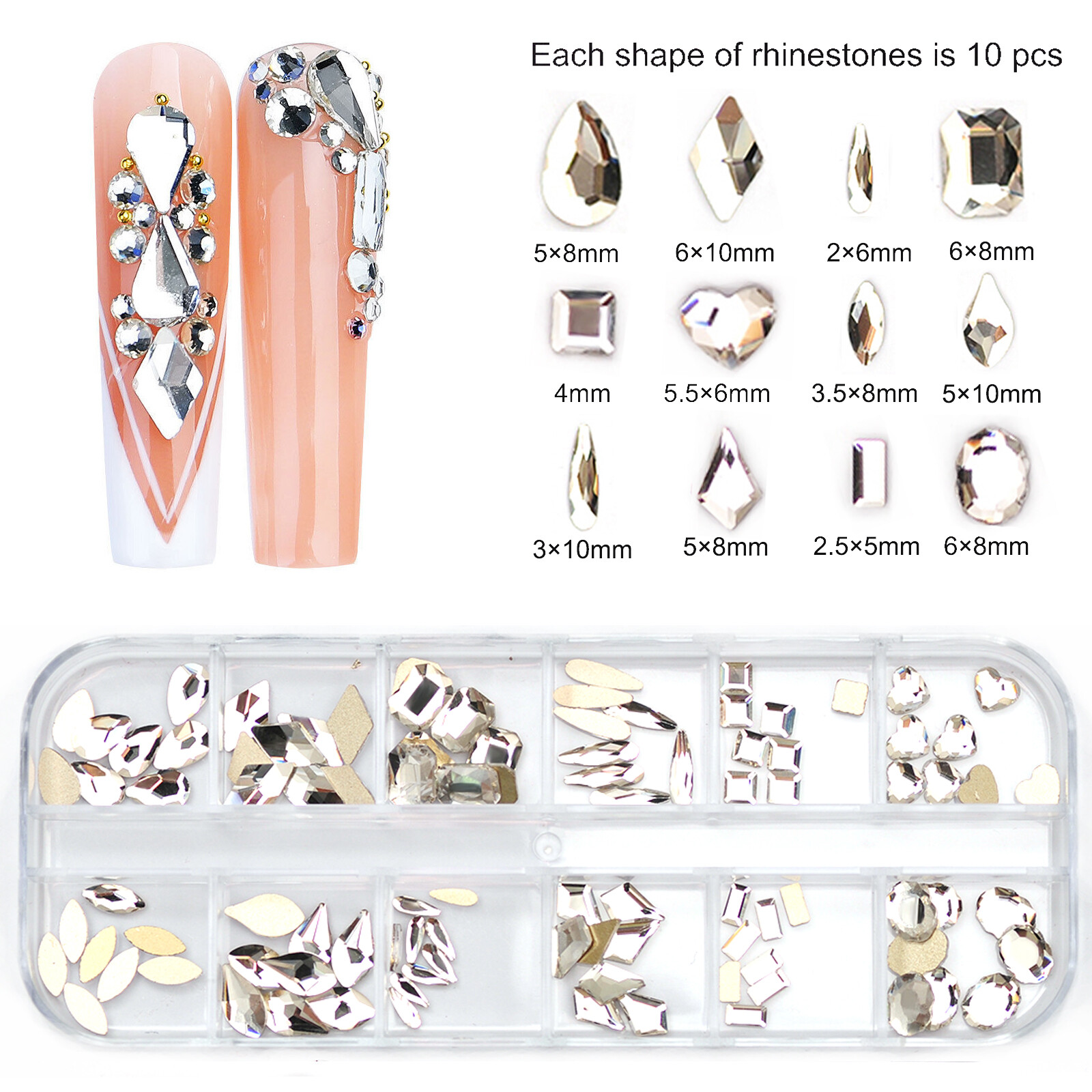 12Box/Set Crystal Rhinestone Diamond 3D NON hotfix Nail Art Decoration 120pcs