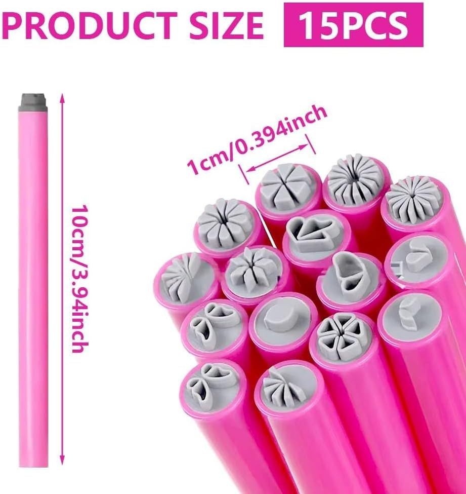 15 PCS Nail Art Stamp Pen Set, Different Flower Rose Butterfly & Dotting Pattern