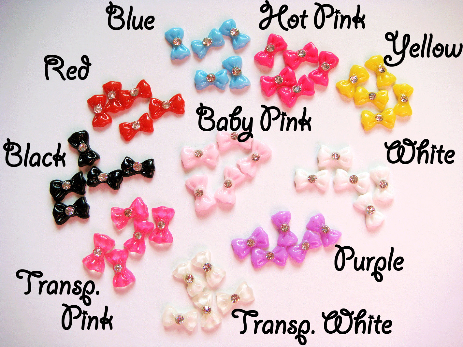 Pretty 3D BOWS PINK BLACK RED PURPLE WHITE Rhinestones Nail Art Decorations