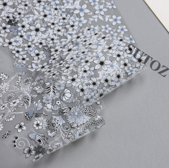 10Pcs Black White Flower Vine Lace Foils Nail Art Transfer Stickers #F NH30