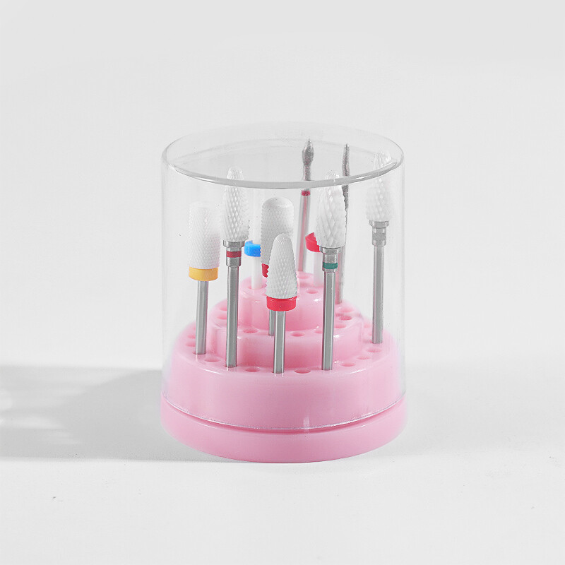48 Holes Nail Drill Bit Holder Display Standing with Cover Manicure Storage Box