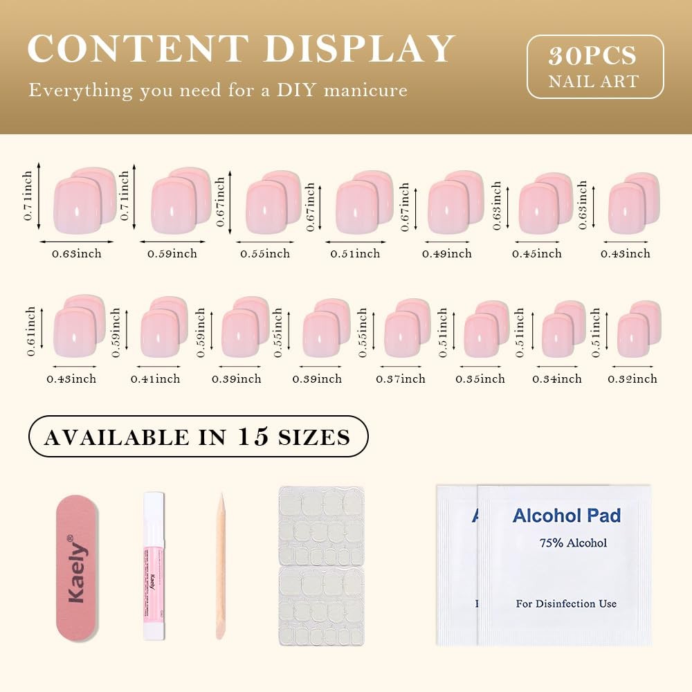French Tips Press on Nails Nude Pink + Peach Tips Short Round (30 Count)