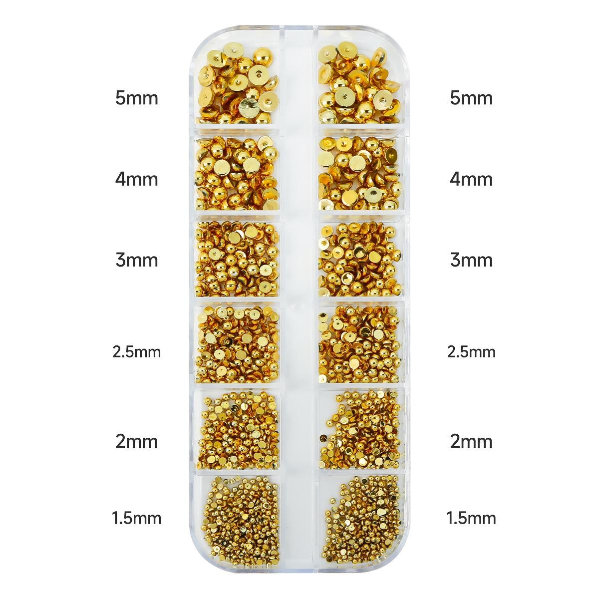 Mixed Half Pearls & Dollar Charms Set, Gold Silver Alloy Nail Decor in 12 Grid