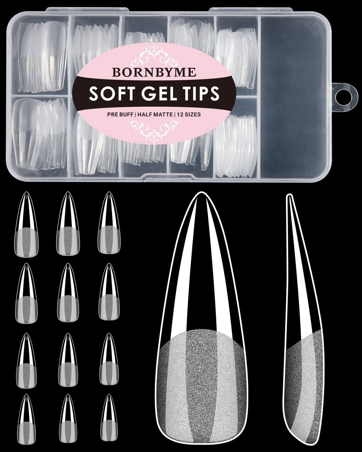 Soft Gel Long Stiletto Tips 120PCS Pre Buff Full Cover Extension Tips Half Matte