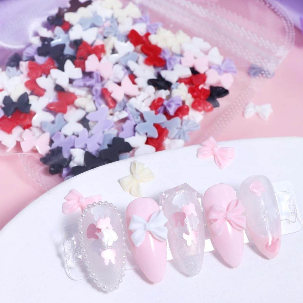 Bow Nail Charms Colorful 3D Bowknot Nail Art for Acrylic Nails Cute Resin Mix…
