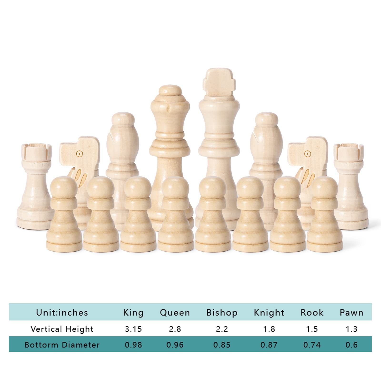 Wooden Chess Pieces Only, 32 Piece Tournament Staunton 3.15 inches, Brown