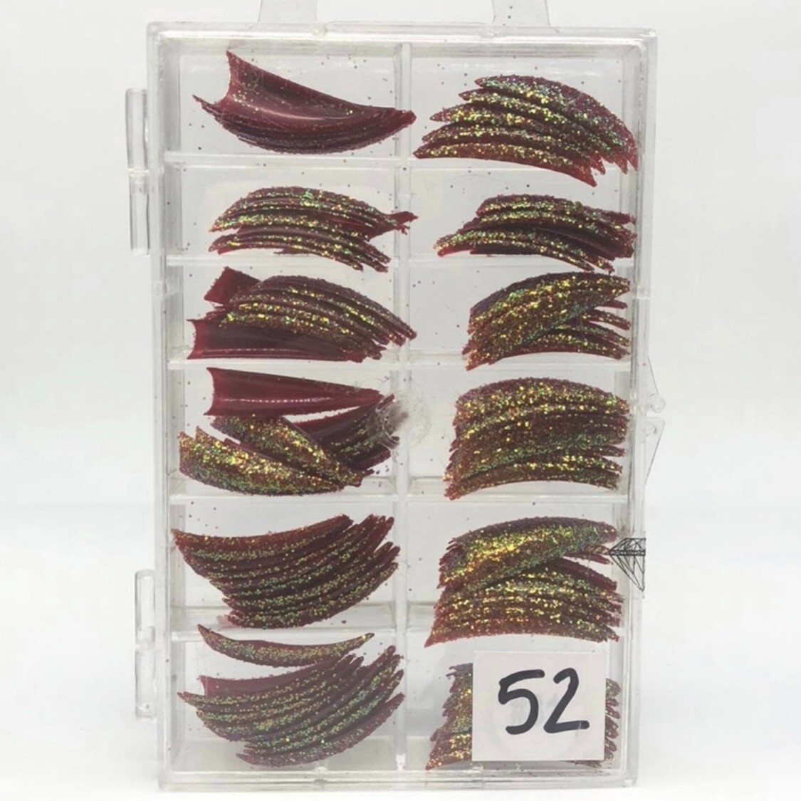 Brand New Tip Jar Fake Nail Tips – Maroon Red Stiletto with Glitter (#52)