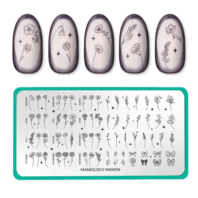 Maniology Nail Stamping Plate – MXM118 Birthday Birth Month Flowers