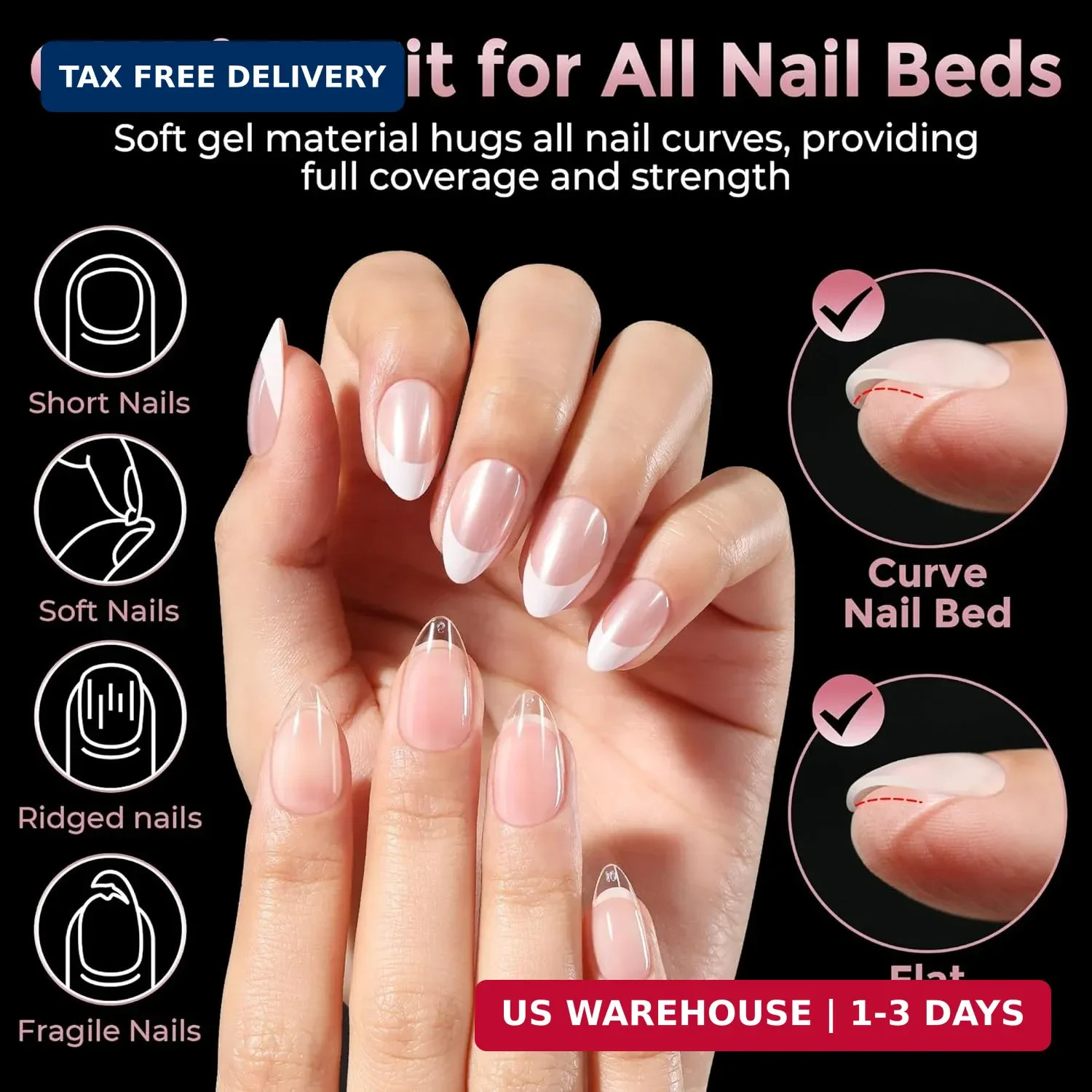 Short Almond Nail Tips, 240pcs Soft Nail Gel Tips Pre-Shaped Acrylic Fake Nails,