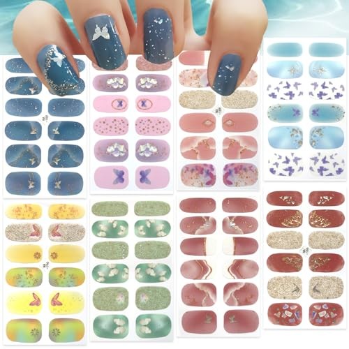 8 Sheets Nail Polish Strips Spring Summer Full Wrap Nail Marble Nail Stickers-7