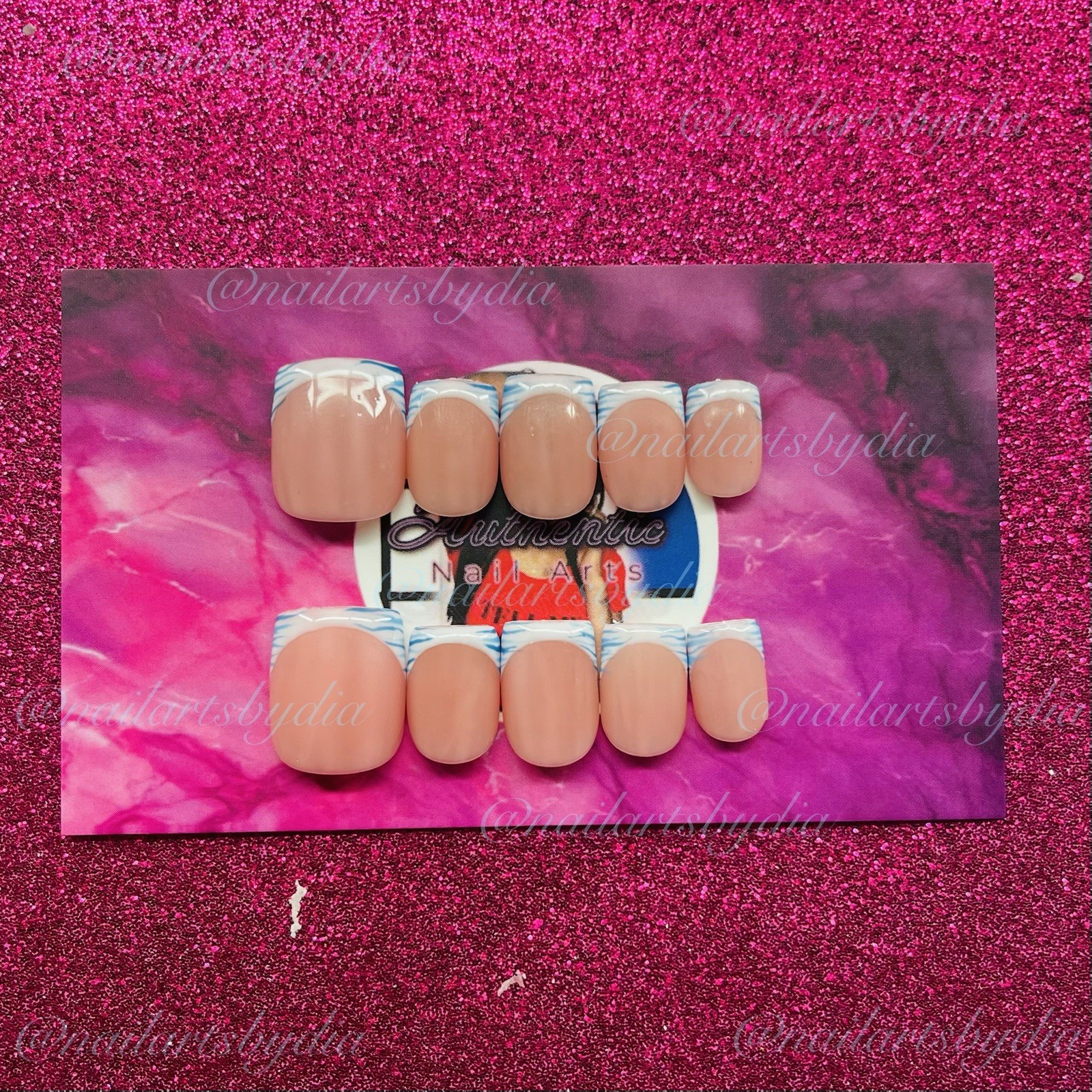 Authentic Nail Arts by Dia Square Press-On Nails White zebra print French Short
