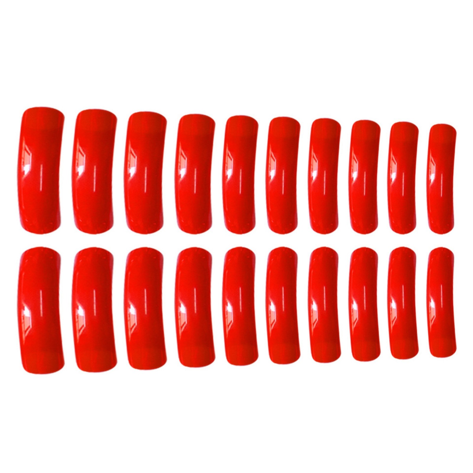 Long Curved Press-On Fake Nail Glossy Classic Red Color Festival Manicure 24pcs
