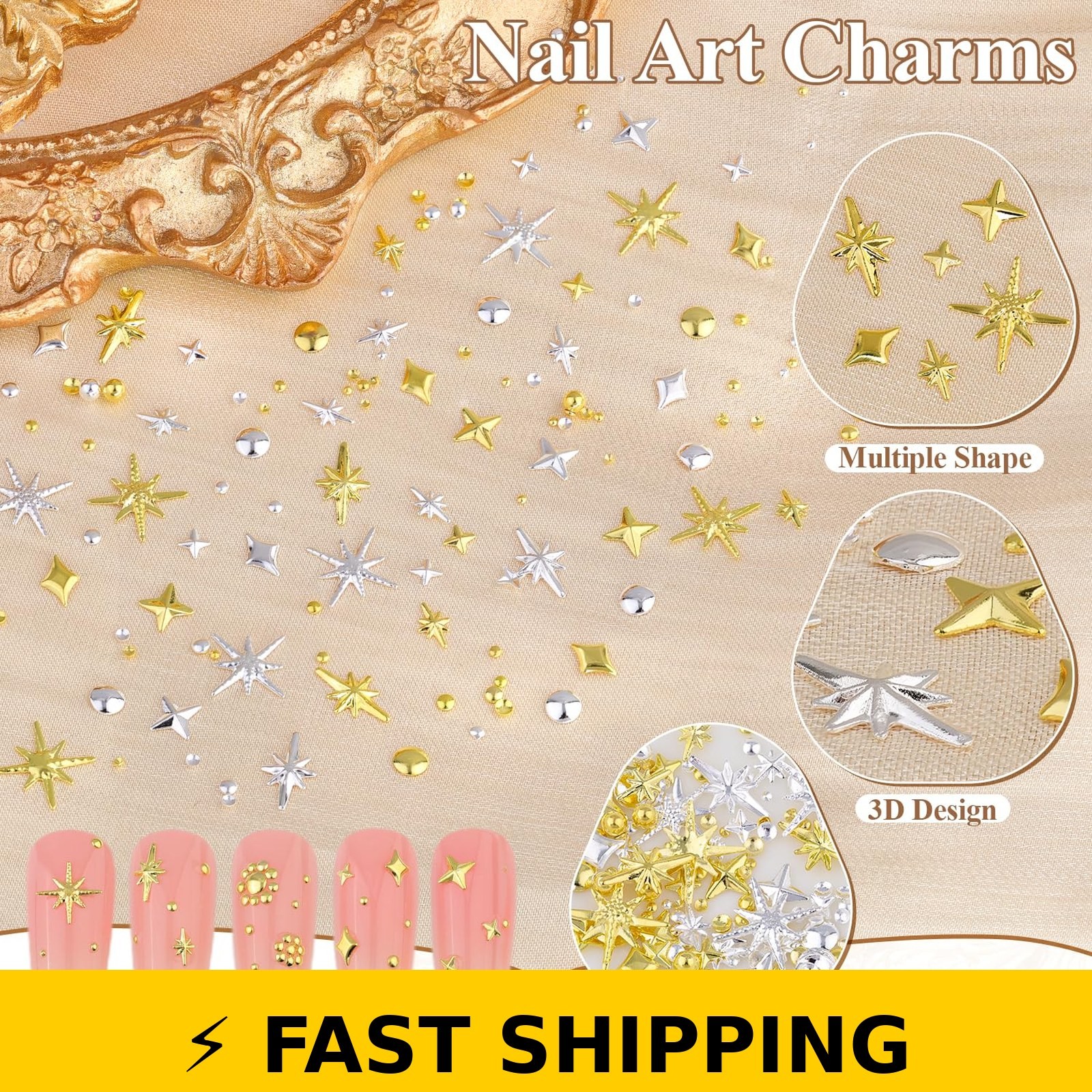 BELLEBOOST 3D Star Nail Charms & Caviar Beads Kit – 2640 Pcs