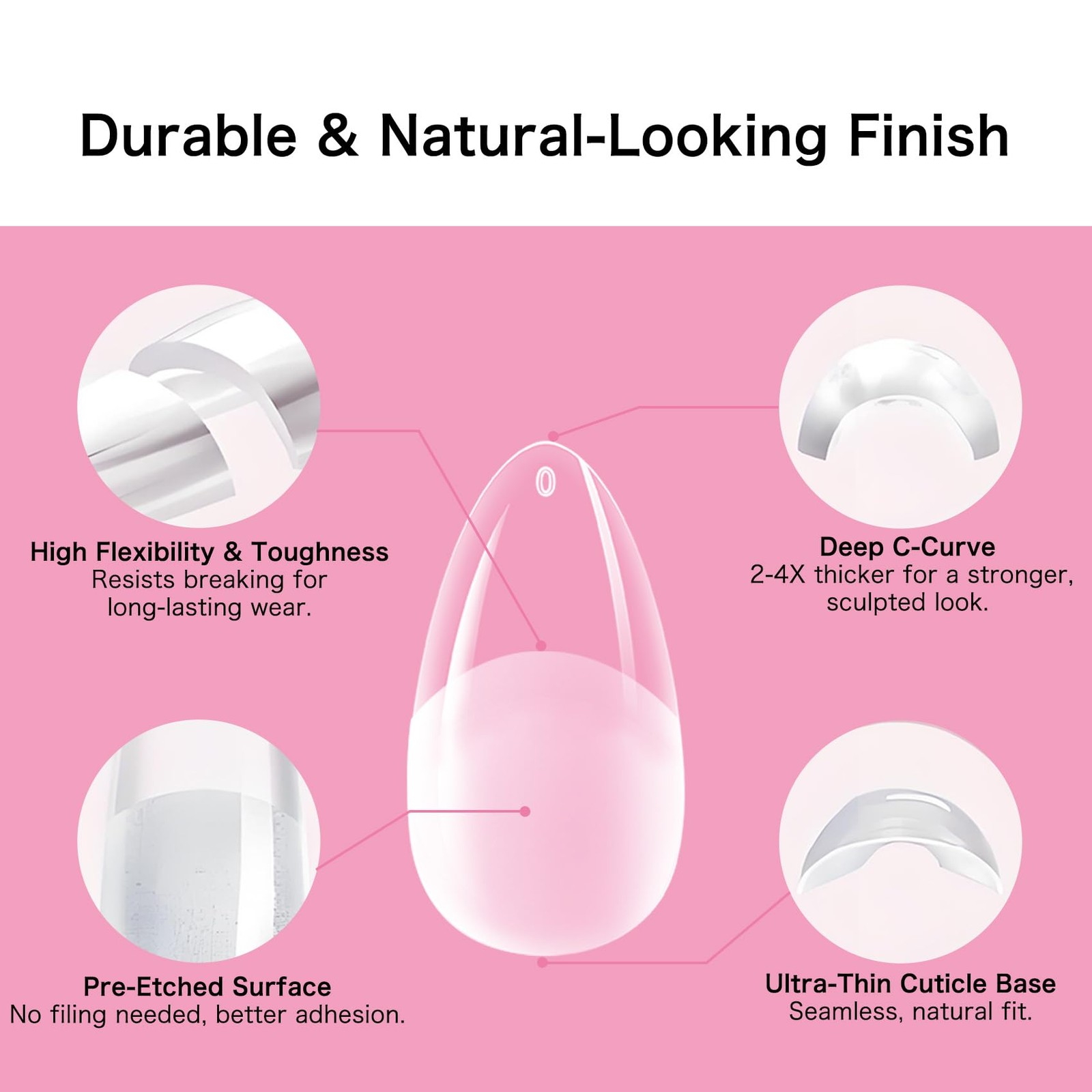 Long Almond Fake Nails: 240PCS Pre Etched Clear Fake Nails Tips 12 Sizes – Ha…