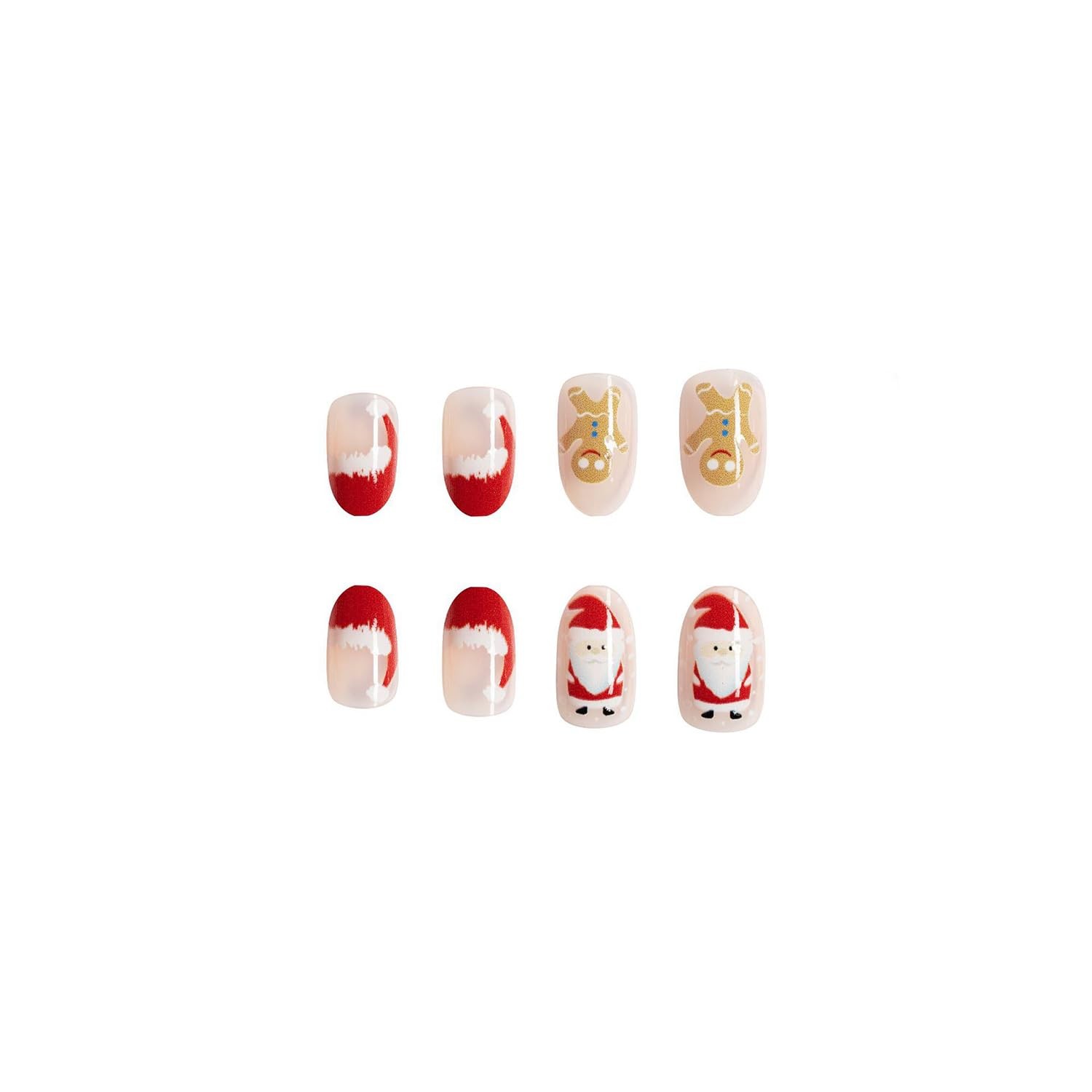 Christmas Press on Nails Short Almond French Tip Winter Fake Nails Red Full C…