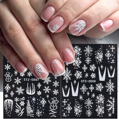 5D White Snowflake Nail Art Stickers Christmas Nail Stickers Xmas Christmas C