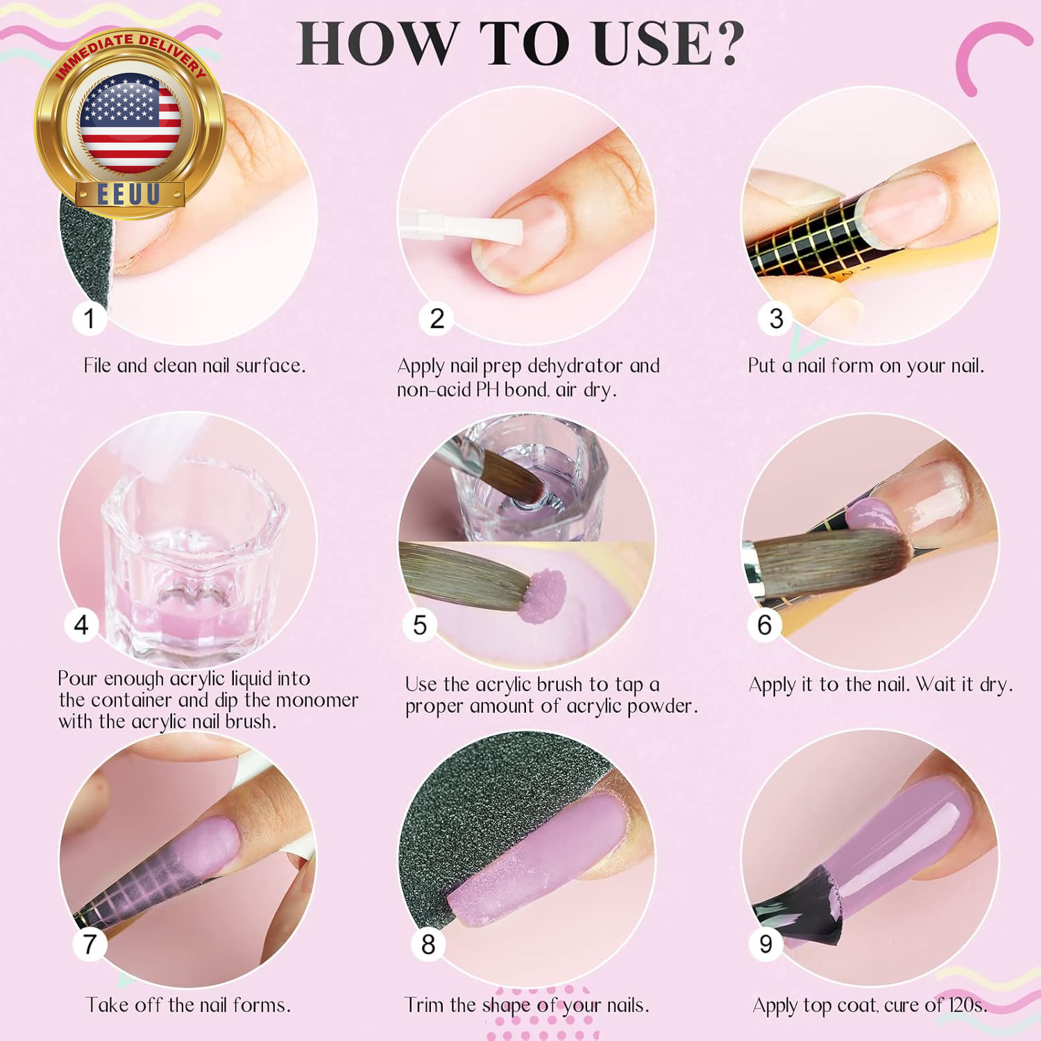 Acrylic Nail Starter Kit: Clear Pink Nude Acrylic Powder & Liquid, Brush, Files,
