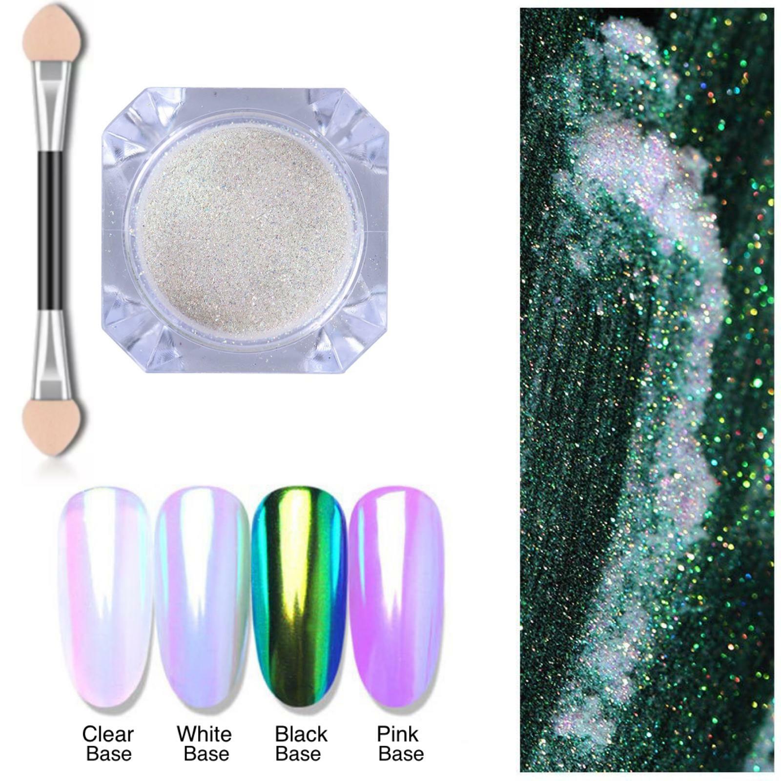 Aurora Unicorn Nail Chrome Dust Mirror White Pink Green Powder Holographic BJ-13