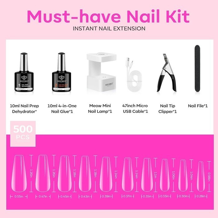 modelones Gel x Nail Kit, Nail Tips and Glue Gel Kit with 4-in-One Nail Glue Gel