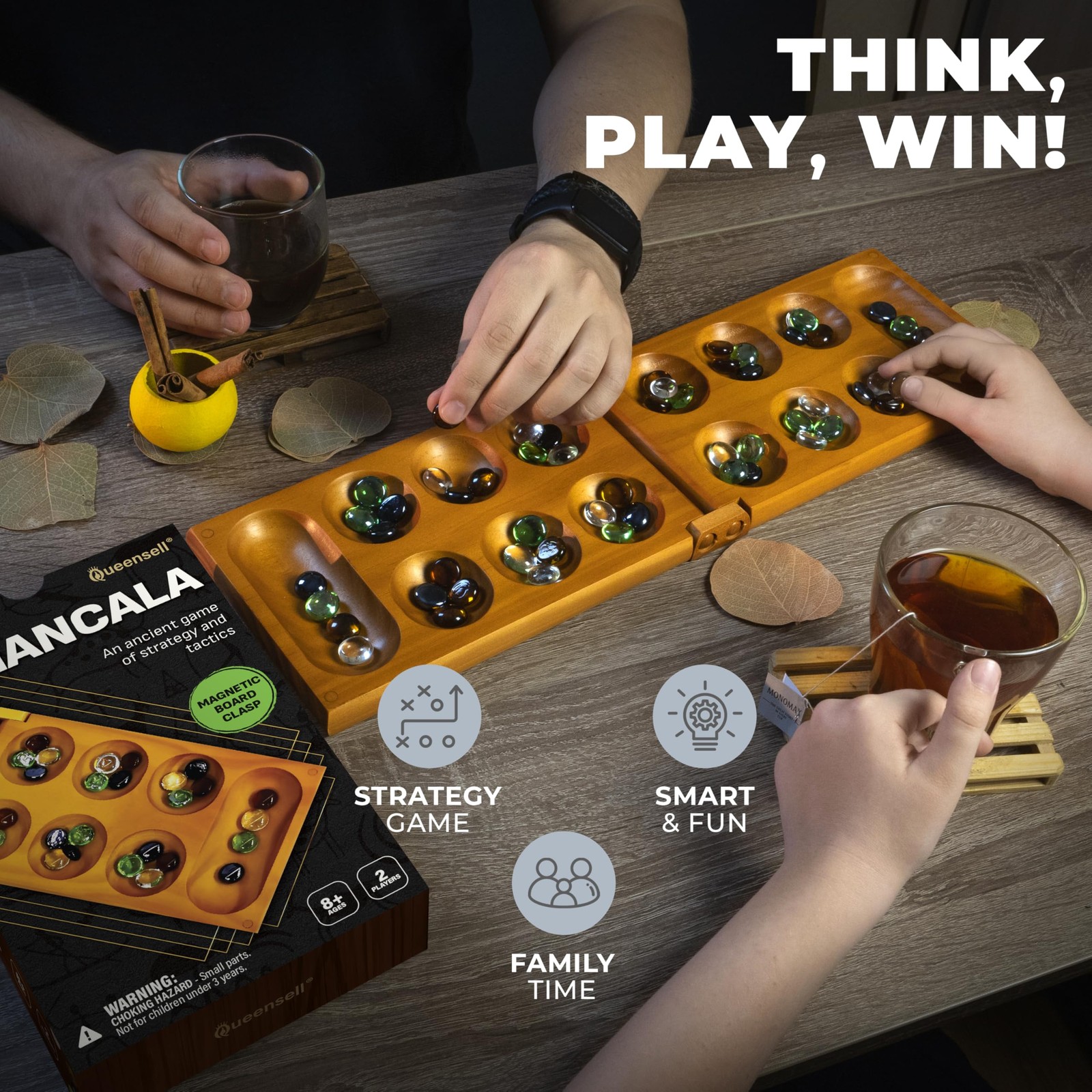 Mancala Board Game with 17.5 x 5.3 inches (folded), 8.7 (packed)