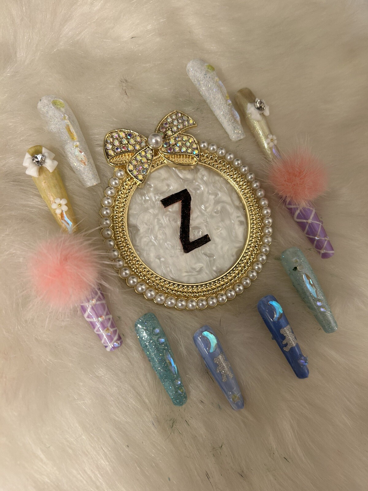 Z NAILZ! Fun Set Of 10 2XL Ballerina Multicolored Pastel W/Bling Press On Nails
