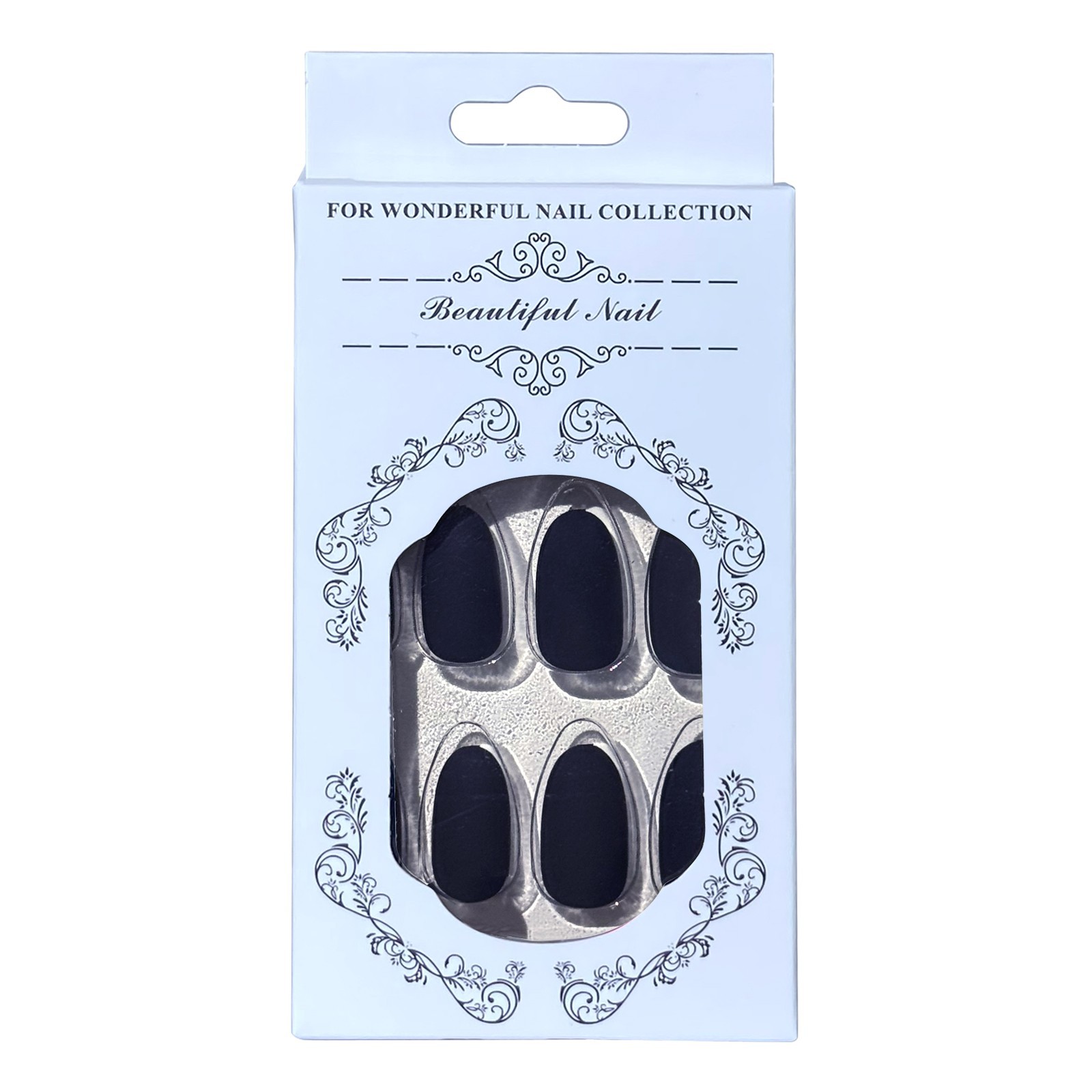 Matte Black Oval Press-On Nails, Medium Fake Nails with Full Prep Kit, 24Pcs