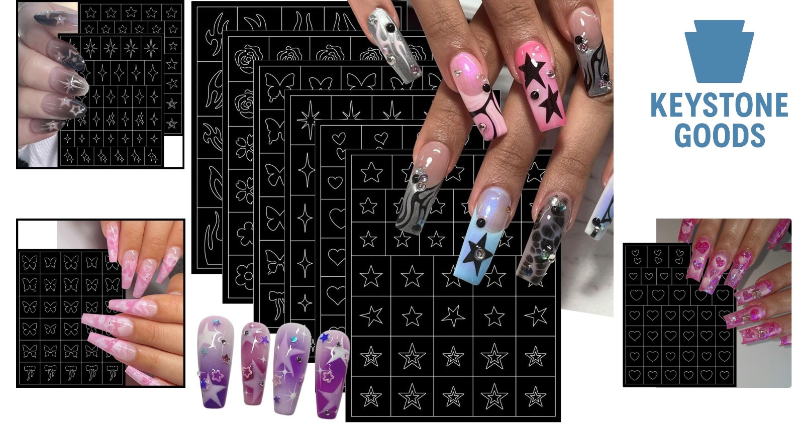 6 Sheets Colorful 3D Nail Art Stickers & Stencils for French & DIY Manicure