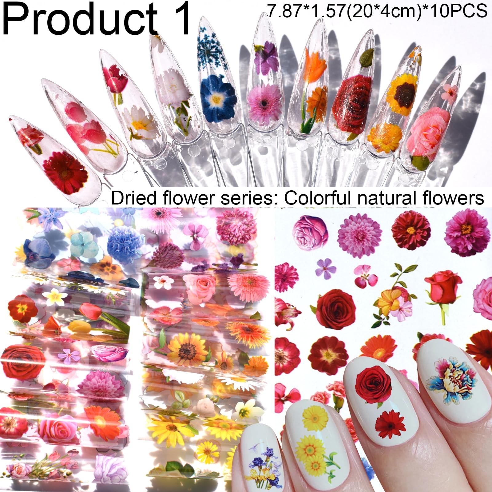 Nail Art Transfer Foils,60 Pieces,Animal Print Dried Flowers Mixed Designs | …