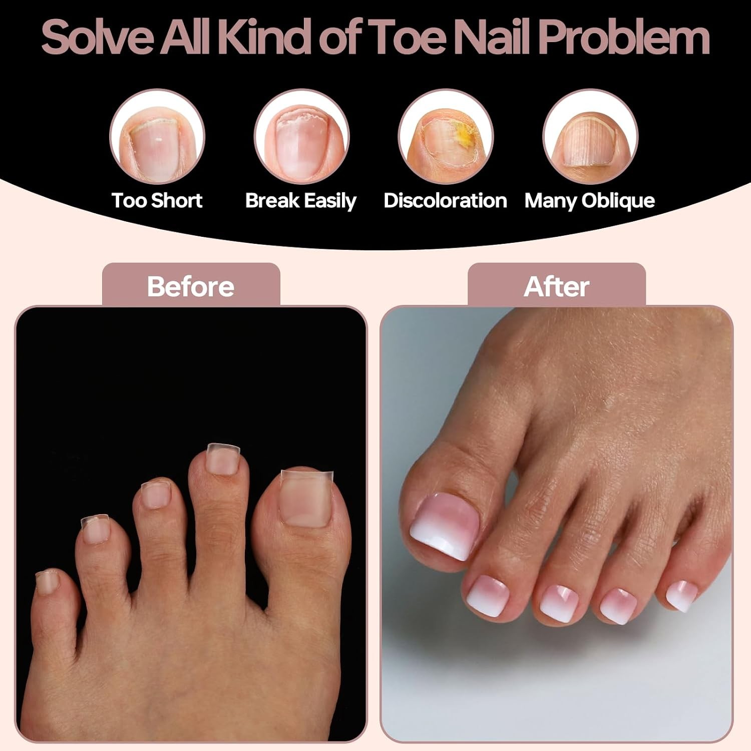 300 Pcs Gel X Toe Nail Tips, 15 Sizes Extra Wide Large Toenail Tips Full Cover,