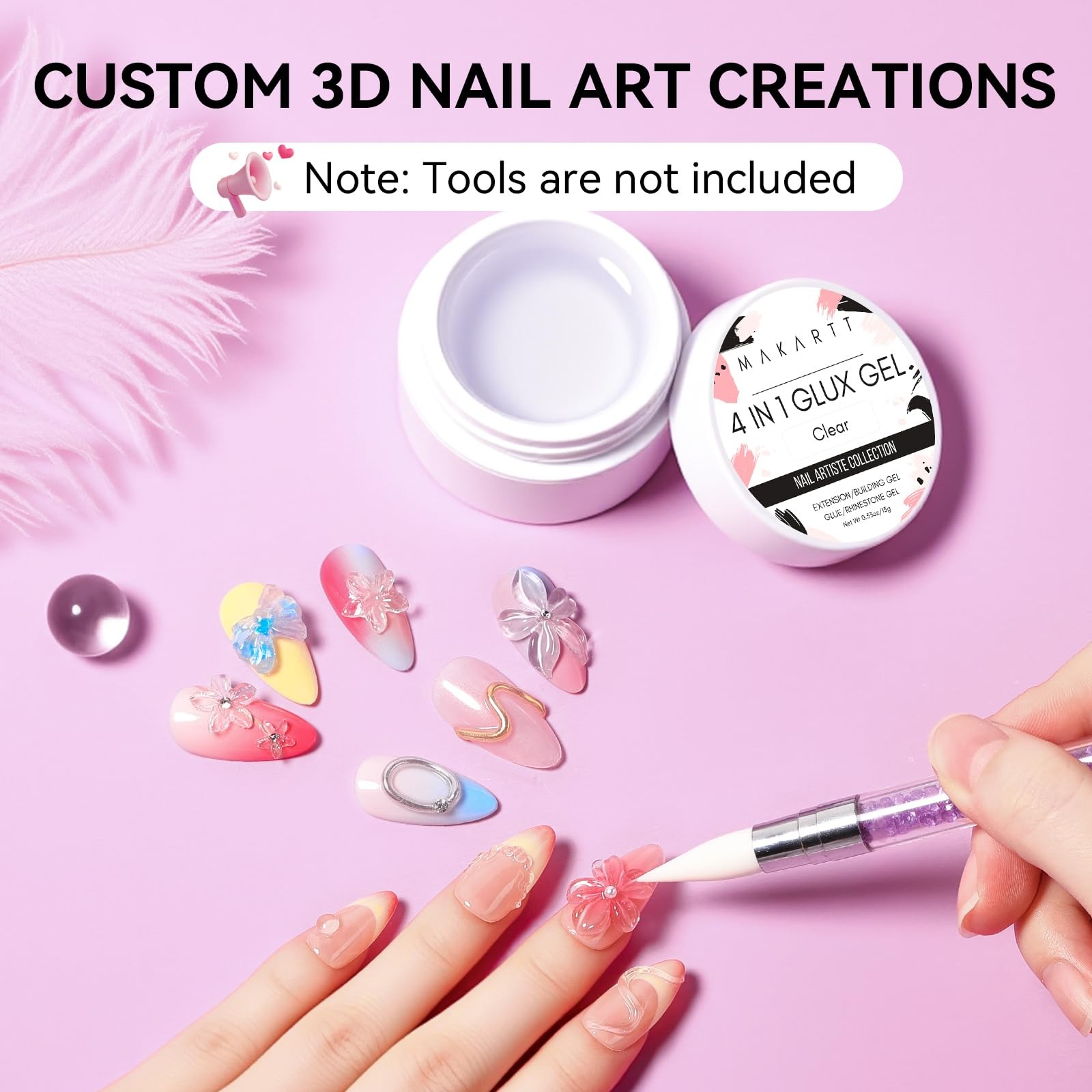 Clear 3D Builder Nail Gel – 4-in-1 Non-Sticky UV Glue for Nails 15ml