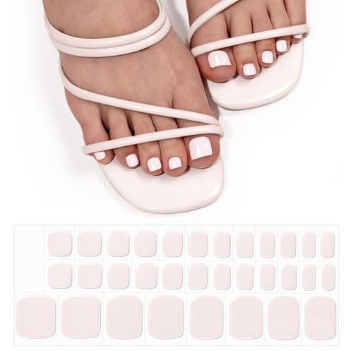 Semi Cured Gel Nail Strips, 32Pcs Toenail Stickers Wraps | Pedicure Nude
