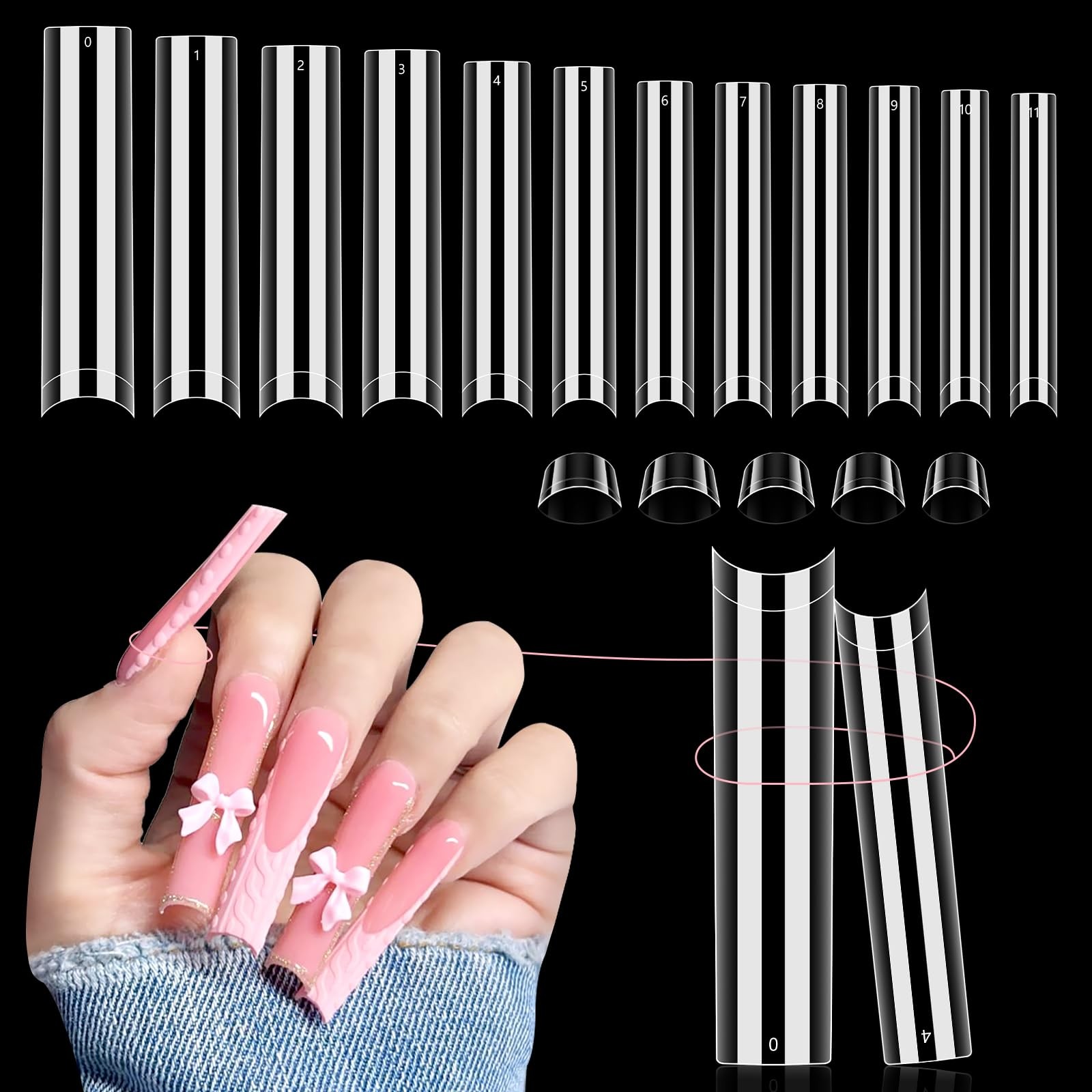 504 PCS No C Curve Clear Nail Tips for Acrylic 504 Piece Assortment,