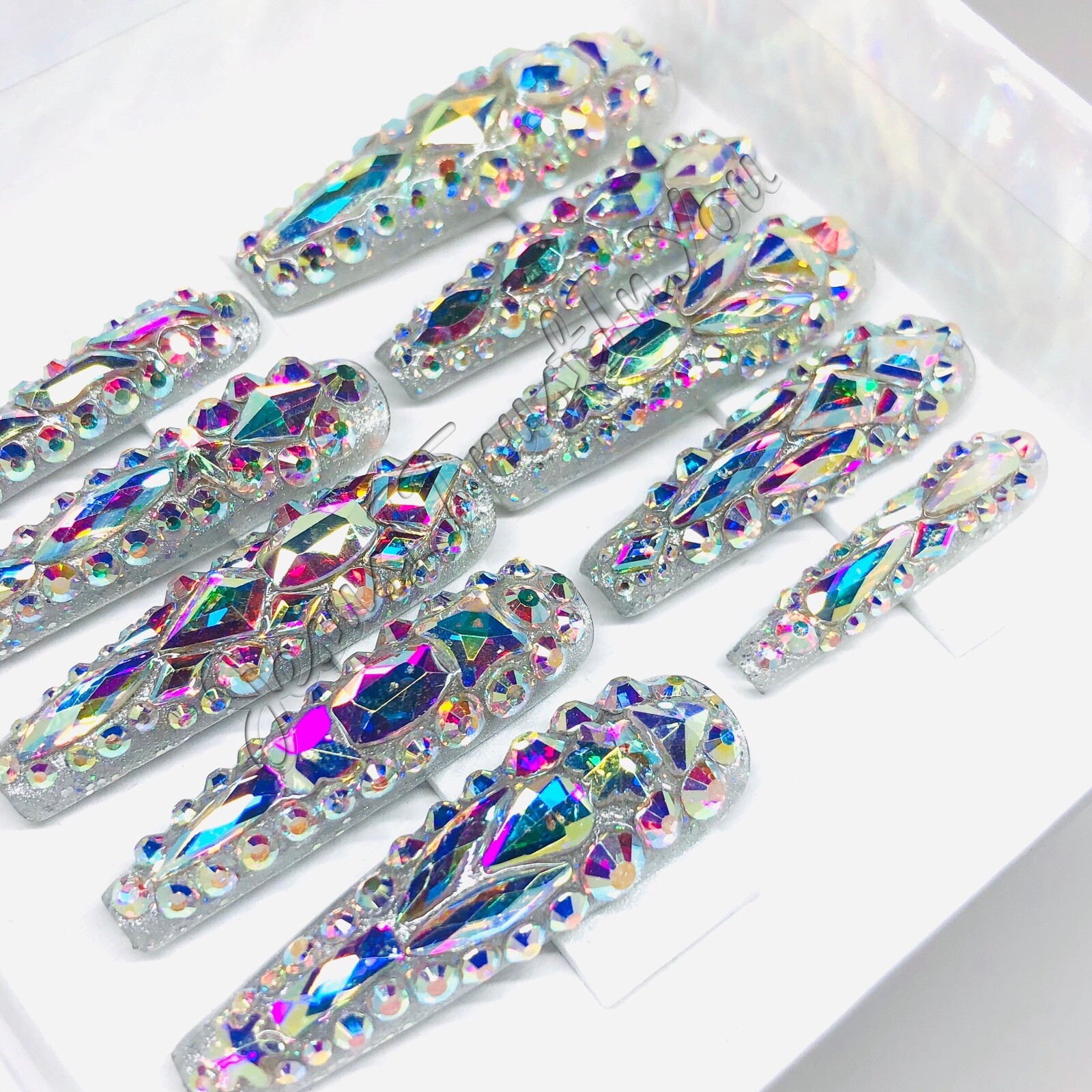 JEWELS – CUSTOM XXL LONG BALLERINA GEL PRESS ON NAILS ❤️❤️