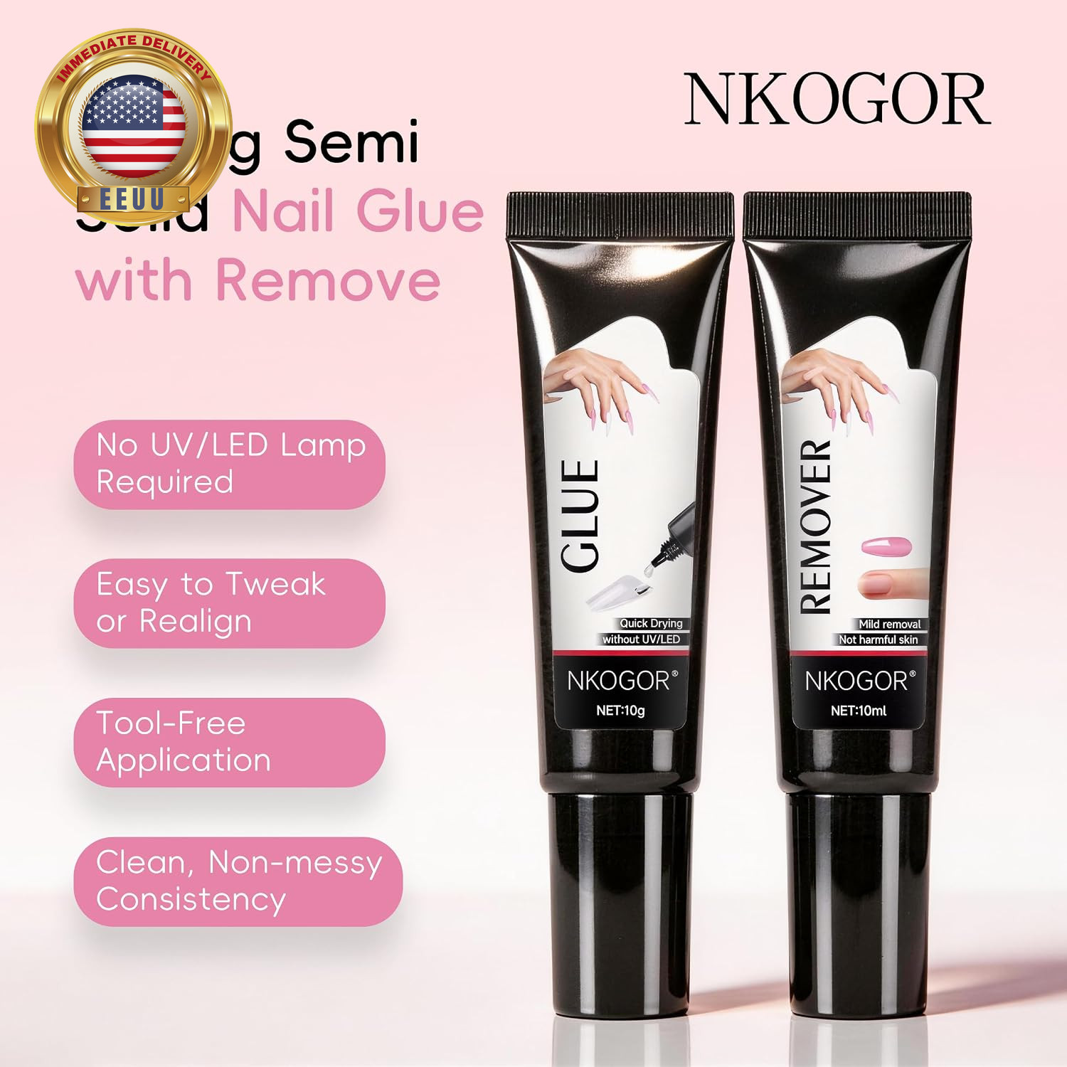NKOGOK 20G Strong Semi Solid Nail Glue with 20G Nail Glue Remover, Press on Glue