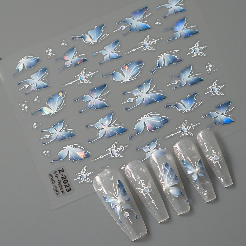 Aurora Butterfly Nail Art Sticker Pink Blue Jelly Shell Finish Self-Adhesive NH7