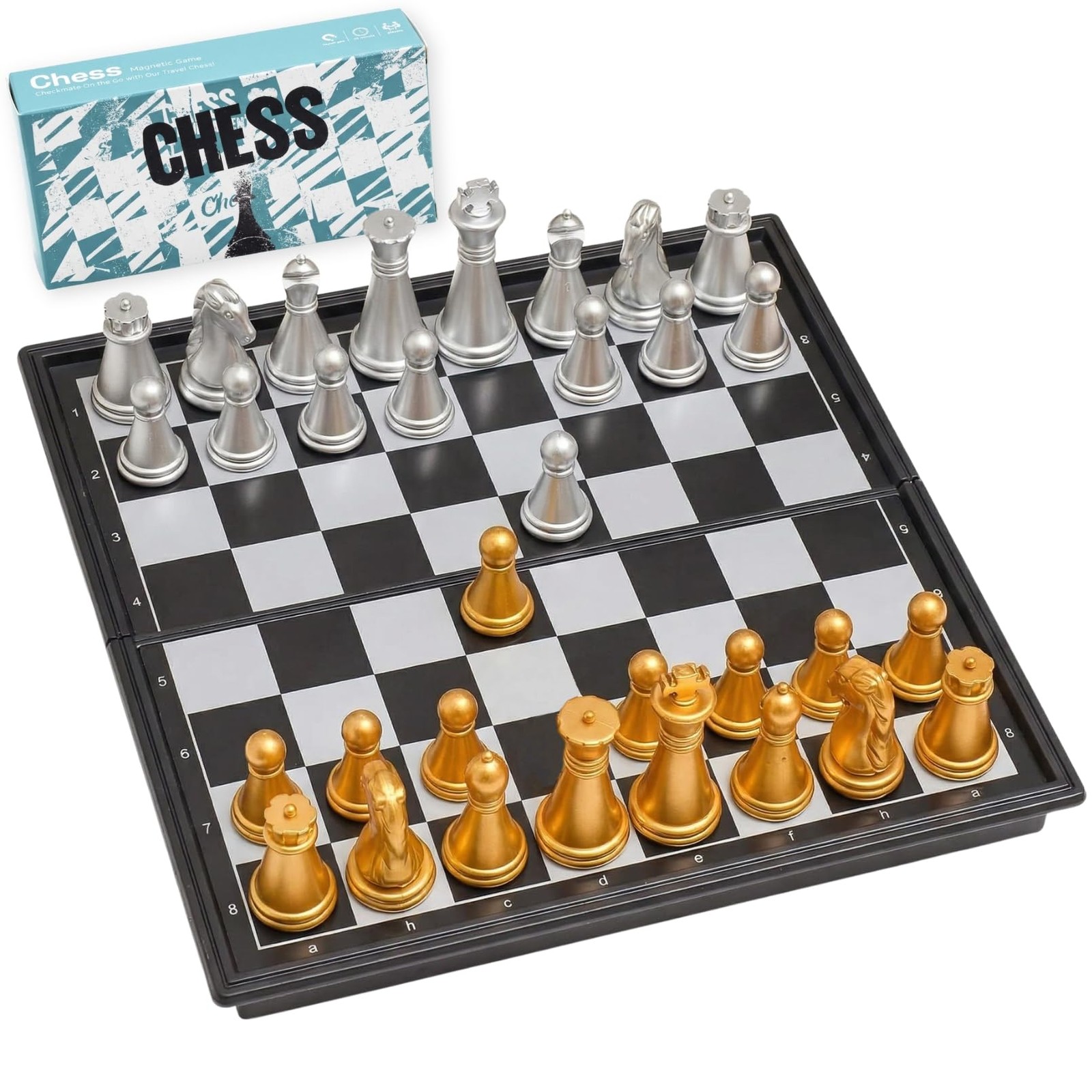 Mini Travel Chess Set Magnetic Vikutu 5.11 Inches X-Small, Black and White